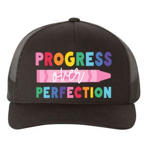 Progress Over Perfection Funny Motivational Teacher School Yupoong Adult 5-Panel Trucker Hat