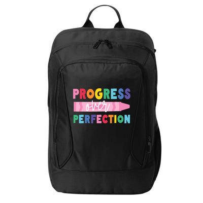 Progress Over Perfection Funny Motivational Teacher School City Backpack