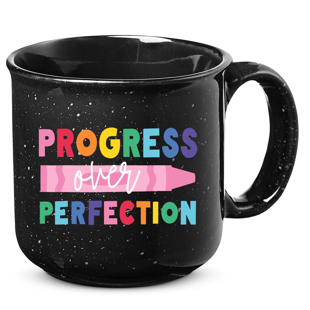 Progress Over Perfection Funny Motivational Teacher School 15oz Campfire Ceramic Mug