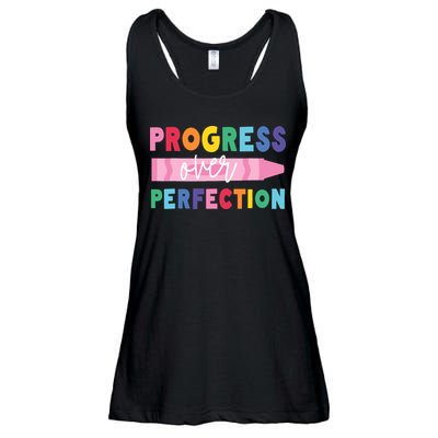 Progress Over Perfection Funny Motivational Teacher School Ladies Essential Flowy Tank