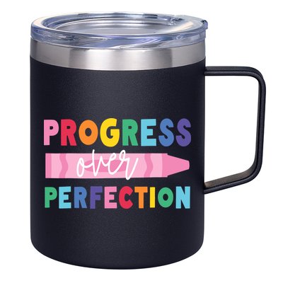 Progress Over Perfection Funny Motivational Teacher School 12oz Stainless Steel Coffee Mug