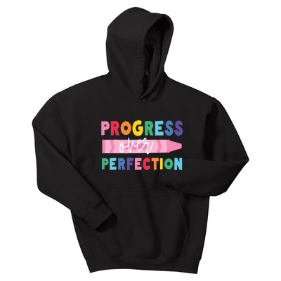 Progress Over Perfection Funny Motivational Teacher School Kids Hoodie