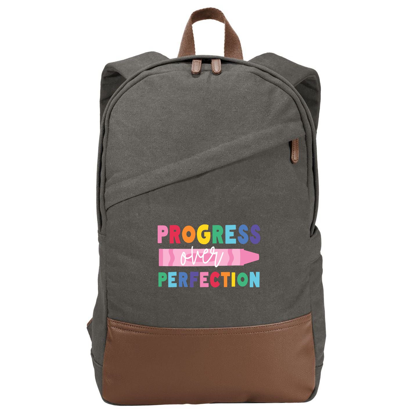 Progress Over Perfection Funny Motivational Teacher School Cotton Canvas Backpack