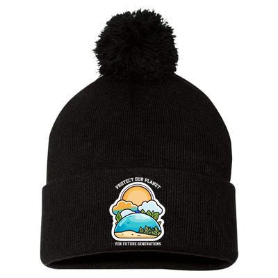 Protect Our Planet For Future Generations Pom Pom 12in Knit Beanie