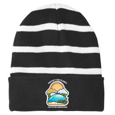 Protect Our Planet For Future Generations Striped Beanie with Solid Band