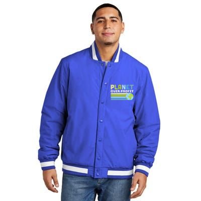 Planet Over Profit Ecofriendly Earth Day Gift Insulated Varsity Jacket