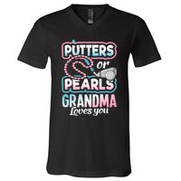 Putters Or Pearls Gender Reveal Grandma Baby Party Supplies V-Neck T-Shirt