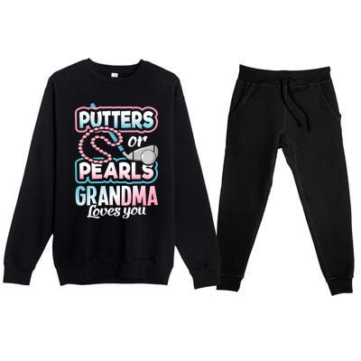 Putters Or Pearls Gender Reveal Grandma Baby Party Supplies Premium Crewneck Sweatsuit Set