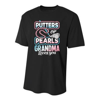 Putters Or Pearls Gender Reveal Grandma Baby Party Supplies Youth Performance Sprint T-Shirt