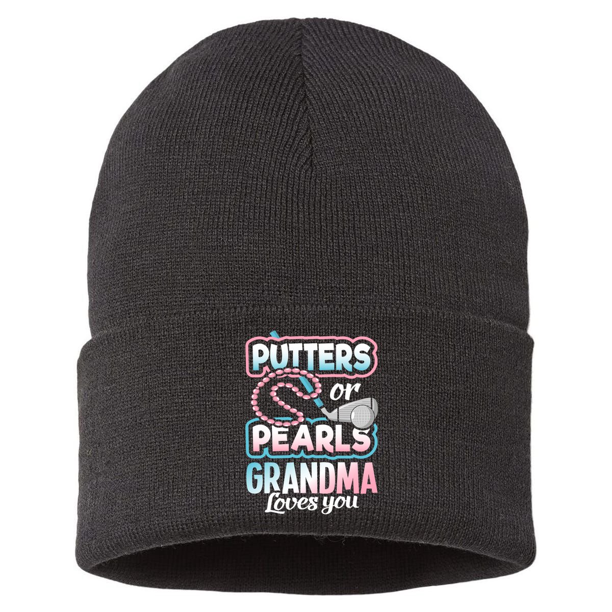 Putters Or Pearls Gender Reveal Grandma Baby Party Supplies Sustainable Knit Beanie
