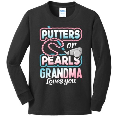 Putters Or Pearls Gender Reveal Grandma Baby Party Supplies Kids Long Sleeve Shirt