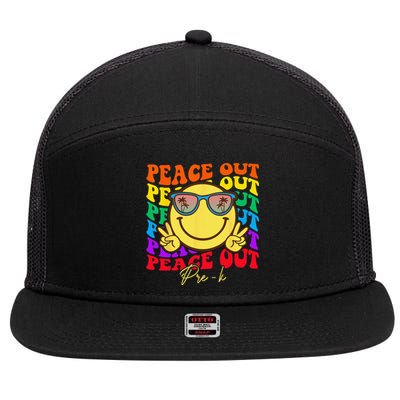 Peace Out PreK Graduation Smile Retro Face 7 Panel Mesh Trucker Snapback Hat