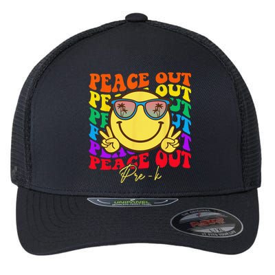 Peace Out PreK Graduation Smile Retro Face Flexfit Unipanel Trucker Cap