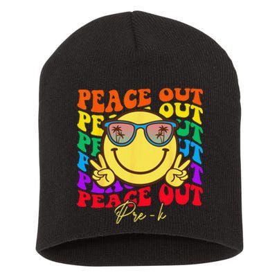 Peace Out PreK Graduation Smile Retro Face Short Acrylic Beanie