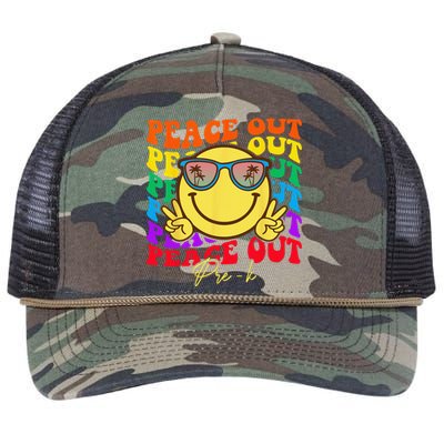 Peace Out PreK Graduation Smile Retro Face Retro Rope Trucker Hat Cap