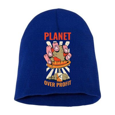 Planet Over Profit Gift Short Acrylic Beanie