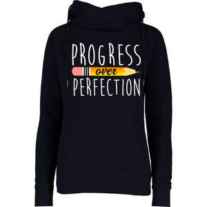 Progress Over Perfection Womens Funnel Neck Pullover Hood