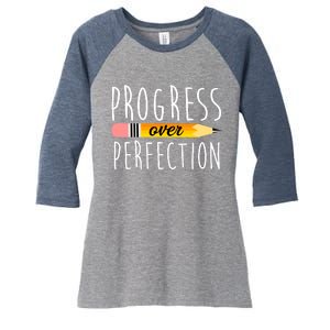 Progress Over Perfection Women's Tri-Blend 3/4-Sleeve Raglan Shirt