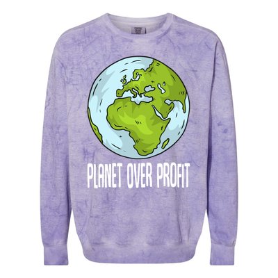 Planet Over Profit Recycle Save The Environt Earth Day Gift Colorblast Crewneck Sweatshirt