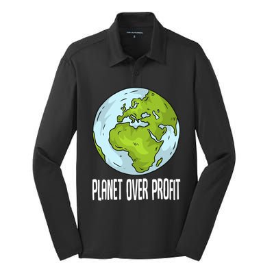 Planet Over Profit Recycle Save The Environt Earth Day Gift Silk Touch Performance Long Sleeve Polo