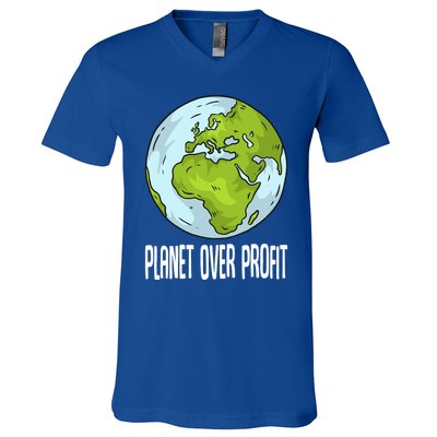 Planet Over Profit Recycle Save The Environt Earth Day Gift V-Neck T-Shirt