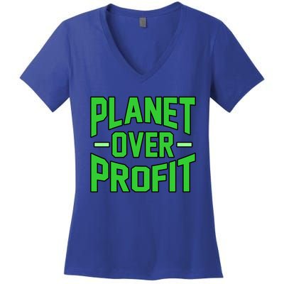 Planet Over Profit Save Earth Day Support Graphic Gift Women's V-Neck T-Shirt