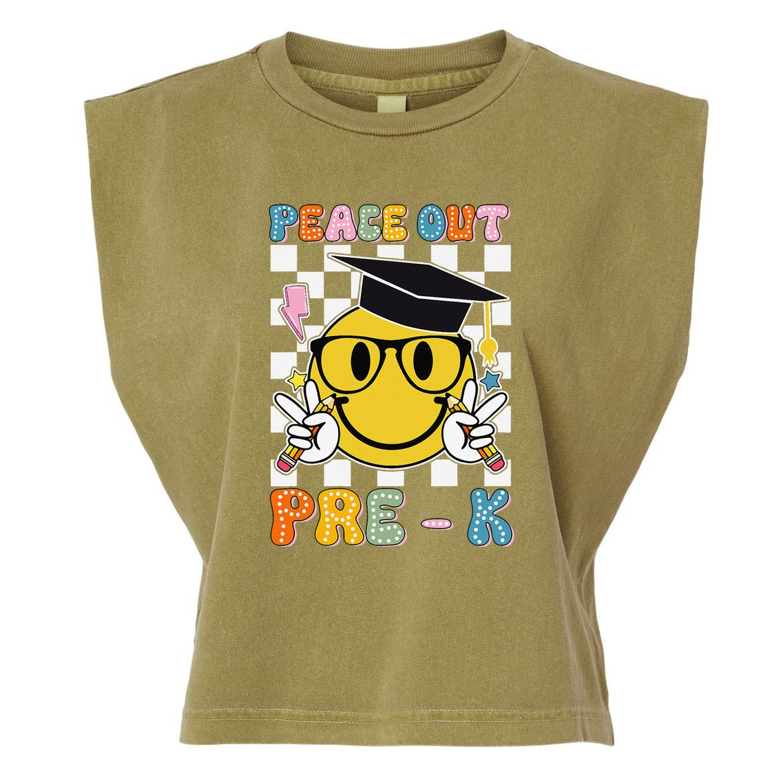 Peace Out Pre K Last Day Of School Smile Face Teachers Garment-Dyed Women's Muscle Tee