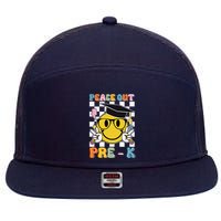 Peace Out Pre K Last Day Of School Smile Face Teachers 7 Panel Mesh Trucker Snapback Hat