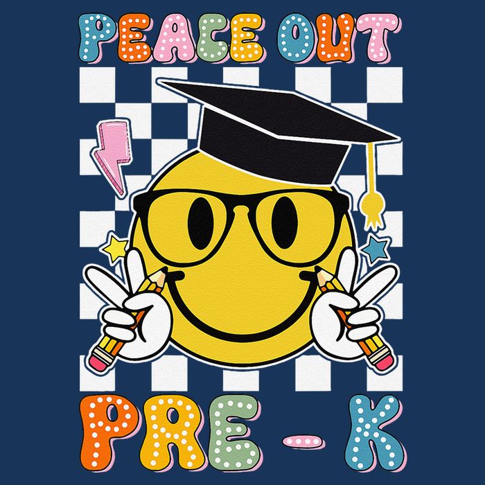 Peace Out Pre K Last Day Of School Smile Face Teachers 7 Panel Mesh Trucker Snapback Hat