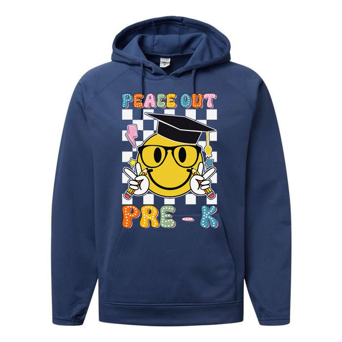 Peace Out Pre K Last Day Of School Smile Face Teachers Performance Fleece Hoodie