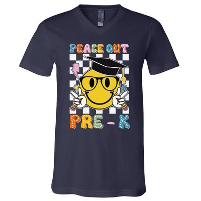 Peace Out Pre K Last Day Of School Smile Face Teachers V-Neck T-Shirt