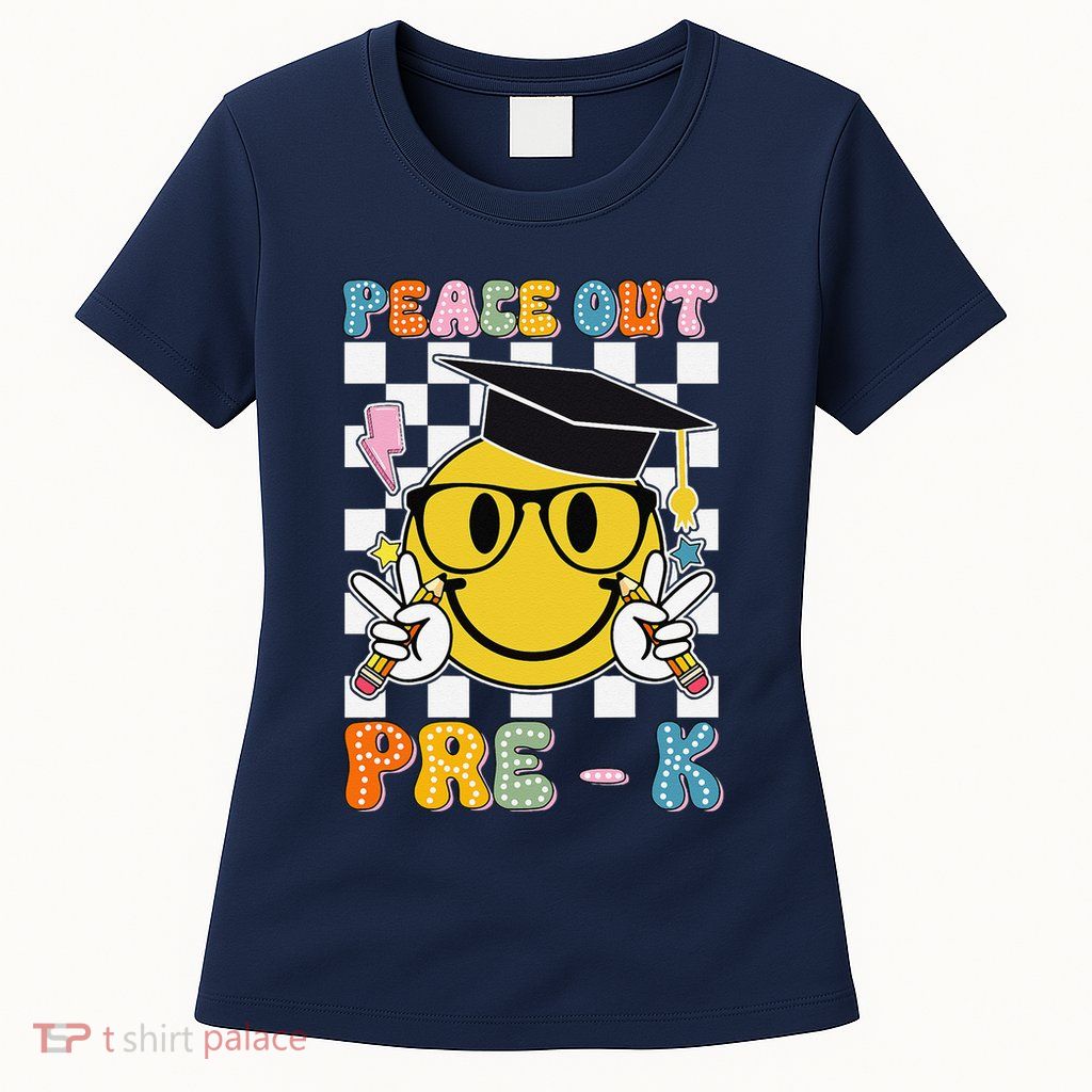 Peace Out Pre K Last Day Of School Smile Face Teachers Womens T-Shirt