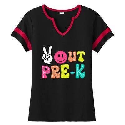 Peace Out Prek Graduation Class Of 2024 Last Day Of School Ladies Halftime Notch Neck Tee