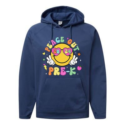 Peace Out Prek Cute Groovy Last Day Of Prek Performance Fleece Hoodie