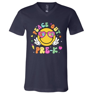 Peace Out Prek Cute Groovy Last Day Of Prek V-Neck T-Shirt