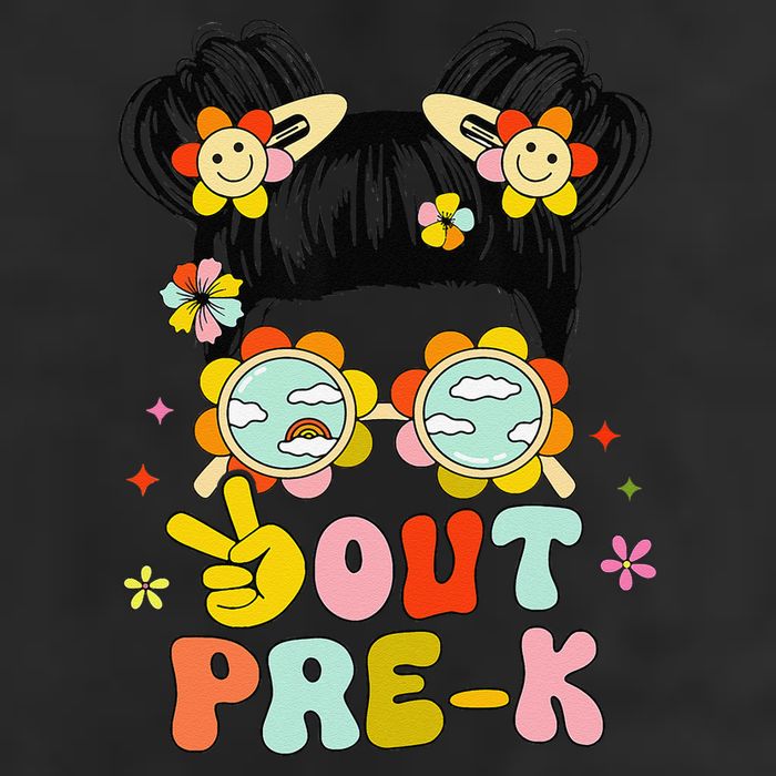 Peace Out Prek Graduation Messy Bun 7 Panel Mesh Trucker Snapback Hat