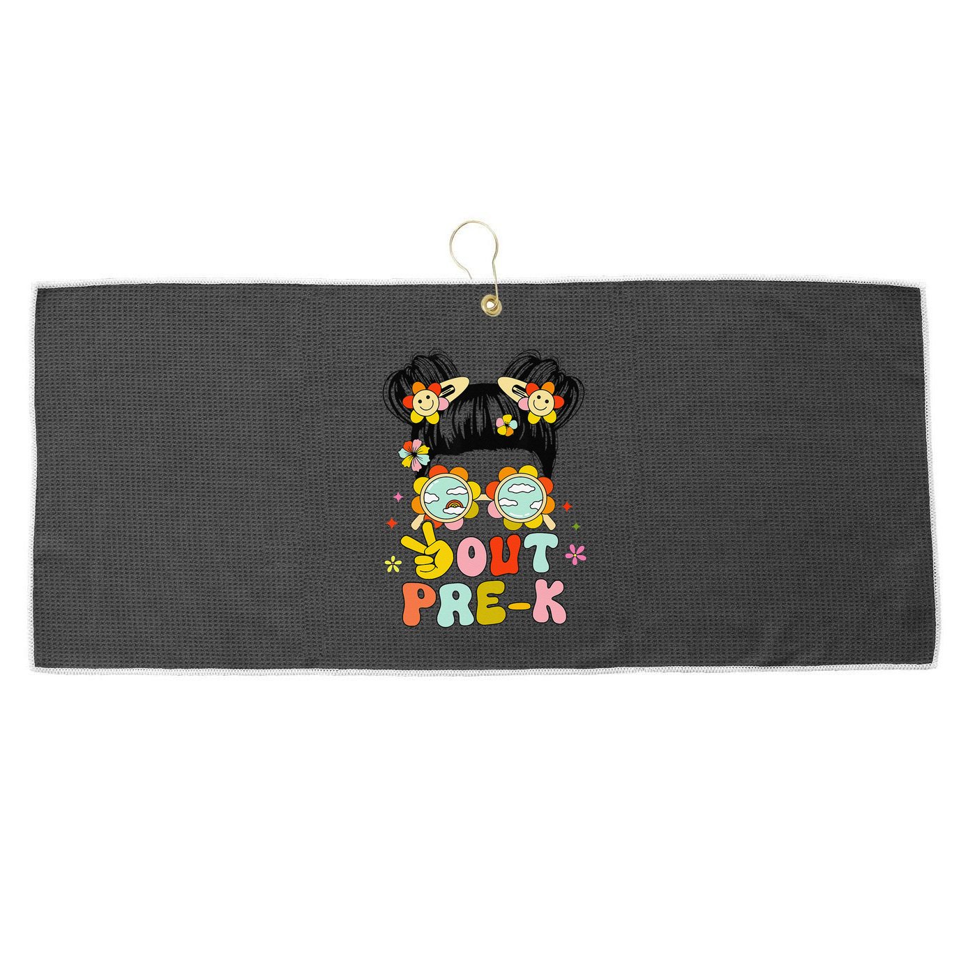 Peace Out Prek Graduation Messy Bun Large Microfiber Waffle Golf Towel