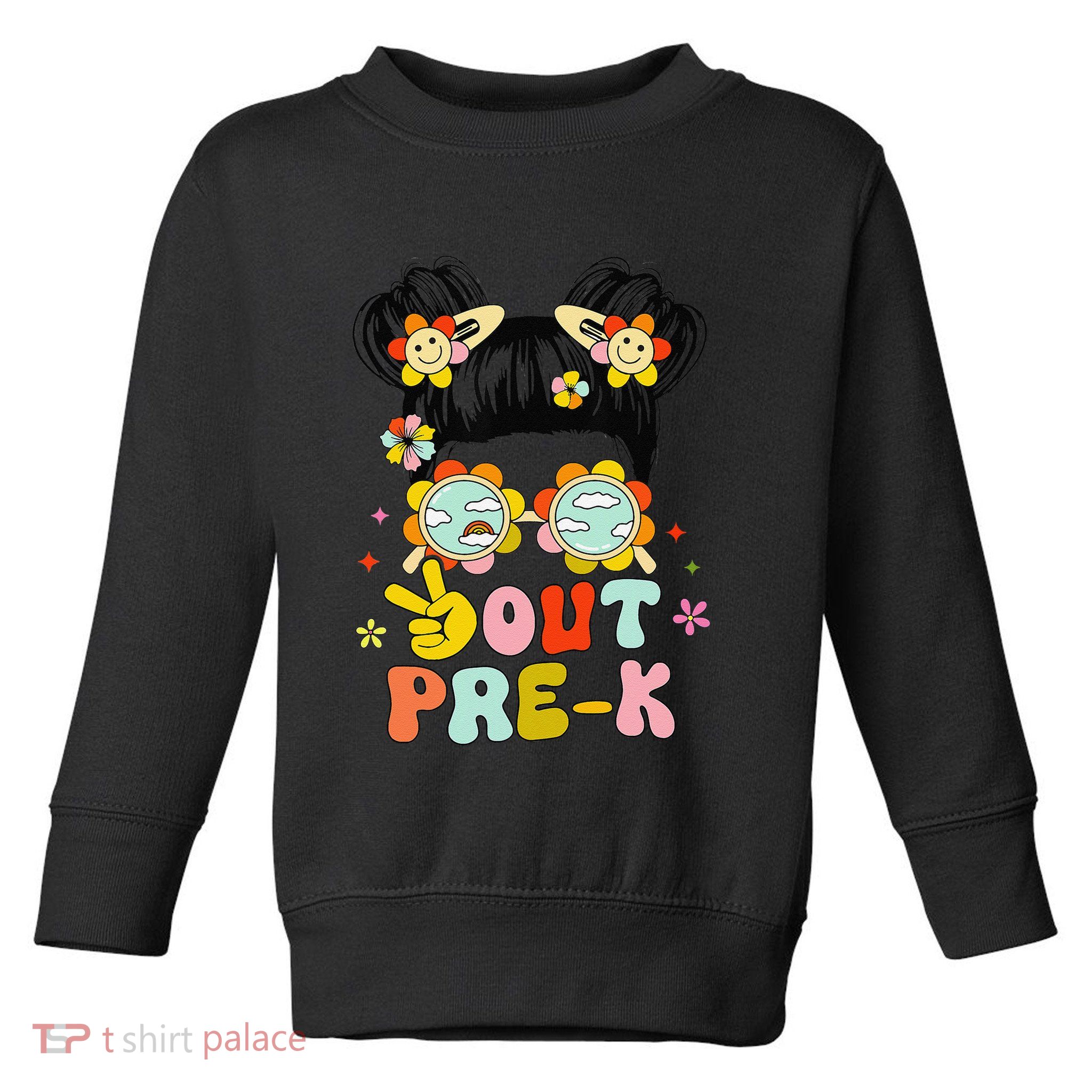 Peace Out Prek Graduation Messy Bun Toddler Sweatshirt