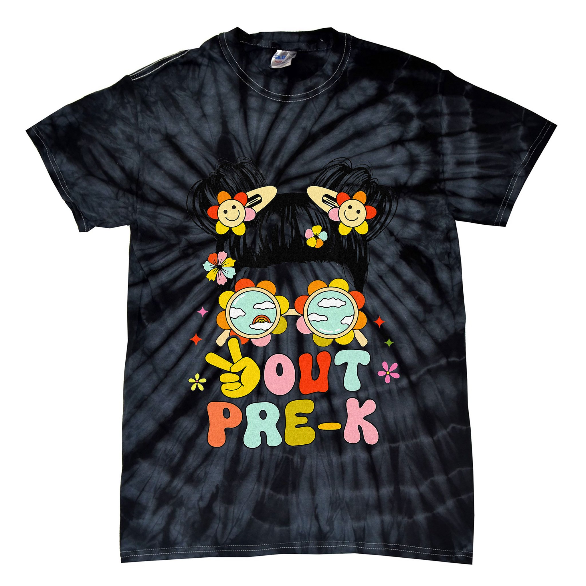 Peace Out Prek Graduation Messy Bun Tie-Dye T-Shirt