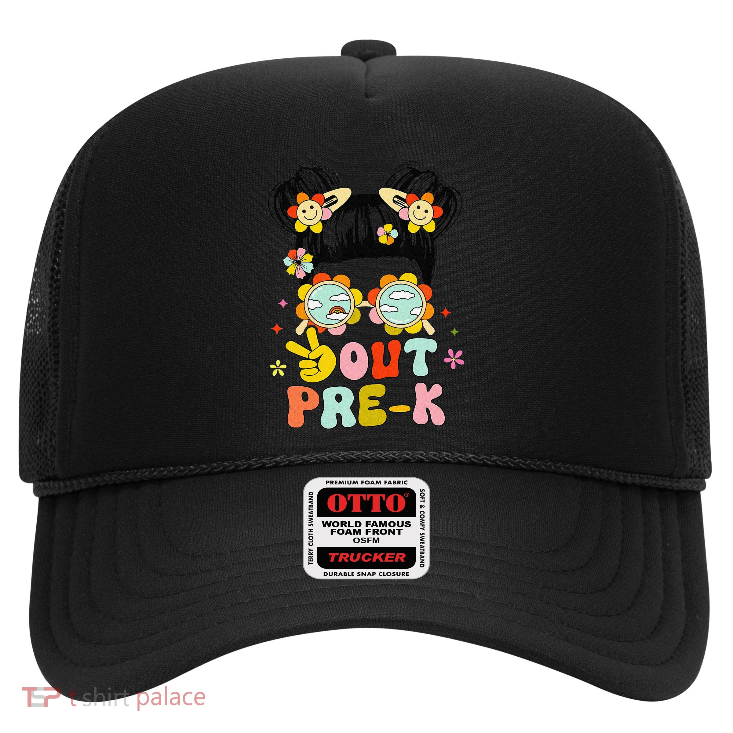 Peace Out Prek Graduation Messy Bun Trucker Hat