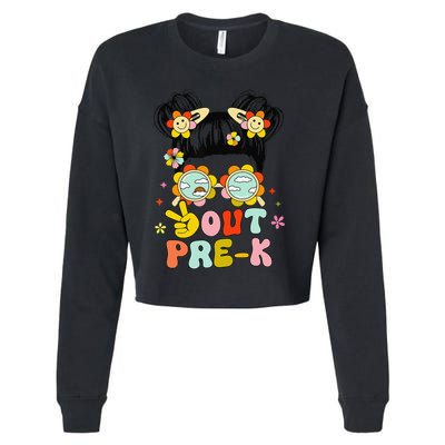 Peace Out Prek Graduation Messy Bun Cropped Pullover Crew