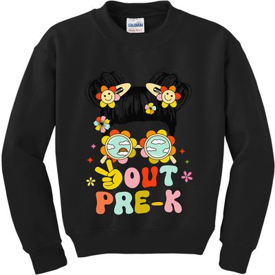 Peace Out Prek Graduation Messy Bun Kids Sweatshirt