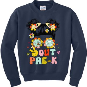 Peace Out Prek Graduation Messy Bun Kids Sweatshirt