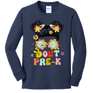 Peace Out Prek Graduation Messy Bun Kids Long Sleeve Shirt