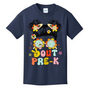 Peace Out Prek Graduation Messy Bun Kids T-Shirt