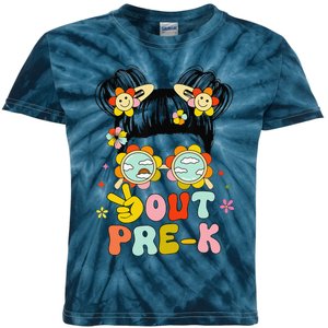 Peace Out Prek Graduation Messy Bun Kids Tie-Dye T-Shirt