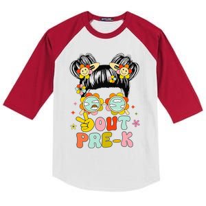 Peace Out Prek Graduation Messy Bun Kids Colorblock Raglan Jersey