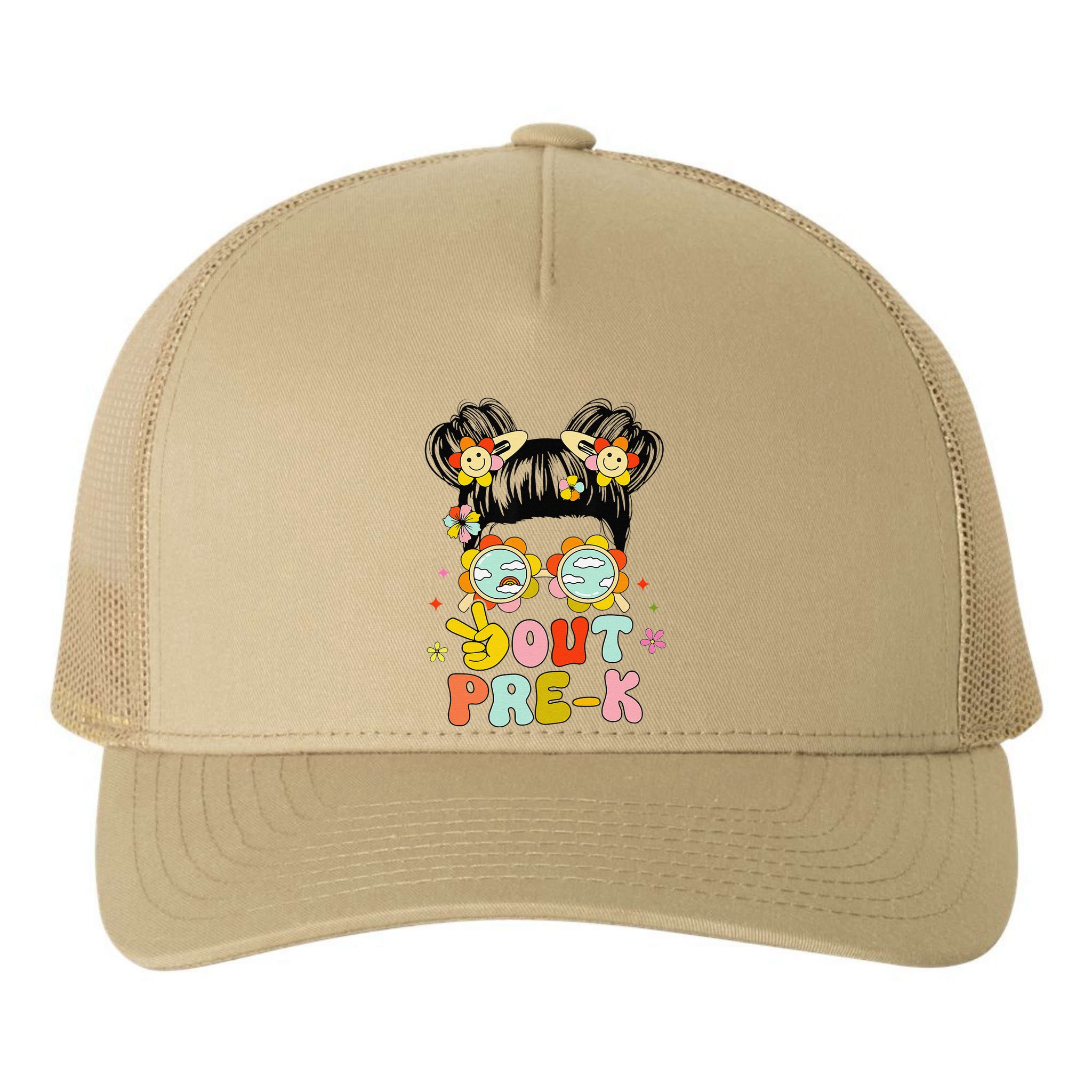 Peace Out Prek Graduation Messy Bun Yupoong Adult 5-Panel Trucker Hat