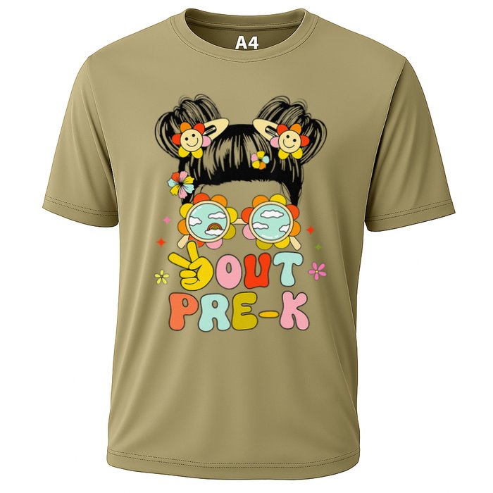 Peace Out Prek Graduation Messy Bun Cooling Performance Crew T-Shirt