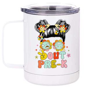 Peace Out Prek Graduation Messy Bun 12 oz Stainless Steel Tumbler Cup